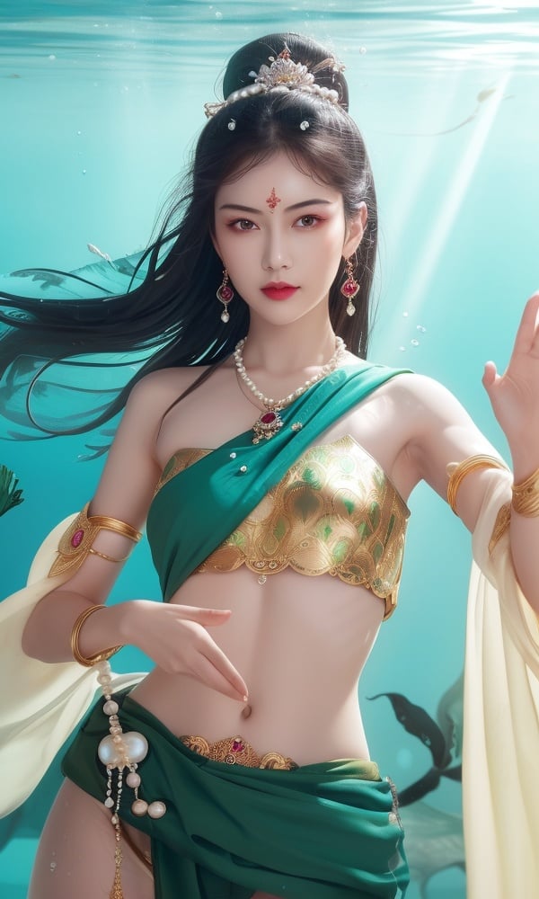 (,1girl, ,best quality, )<lora:DA-国风-敦煌A:0.8>,, ,masterpiece,((((1girl, solo, medium breasts, solo focus, seaweed,underwater, ))))    (()), (), ,ultra realistic 8k cg, flawless, clean, masterpiece, professional artwork, famous artwork, cinematic lighting, cinematic bloom, perfect face, beautiful face, fantasy, dreamlike, unreal, science fiction, luxury, jewelry, diamond, gold, pearl, gem, sapphire, ruby, emerald, intricate detail, delicate pattern, charming, alluring, seductive, erotic, enchanting, hair ornament, necklace, earrings, bracelet, armlet,halo,