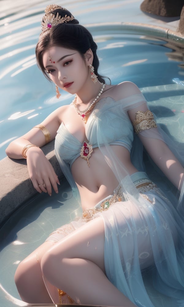 (,1girl, ,best quality, )<lora:DA-国风-敦煌A:0.7>,, ,masterpiece, ((((1girl, solo, medium breasts, ,solo focus, lying on water, )))) (()), (), ,ultra realistic 8k cg, flawless, clean, masterpiece, professional artwork, famous artwork, cinematic lighting, cinematic bloom, perfect face, beautiful face, fantasy, dreamlike, unreal, science fiction, luxury, jewelry, diamond, gold, pearl, gem, sapphire, ruby, emerald, intricate detail, delicate pattern, charming, alluring, seductive, erotic, enchanting, hair ornament, necklace, earrings, bracelet, armlet,halo,(()), (),