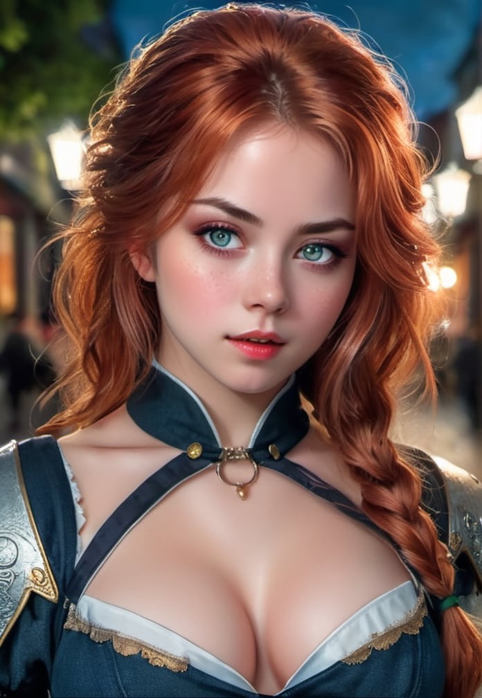 rutkowski repin, wlop, natural red hair realistic , image of a incredibly beautiful 1girl Kodomo Anime Style , large pefect eyes, arafly dressed , cosplay, Jean-Baptiste Monge style, with highlights in her eyes, light freckles, makeup, by stanley artgerm lau, wlop, rossdraws, hyper detailed , exterior tokyo, night , rich dark shadows, painting, 8K UHD, HDR