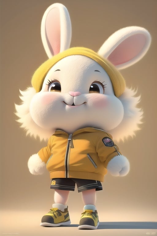 masterpiece,best quality,8K,official art,ultra high res,3dmmd,brown shorts,full body,jacket,no humans,puffy sleeves,(rabbit:1.1),solo,tail,smile,<lora:3DMMD-v1:1>,bubble mart,