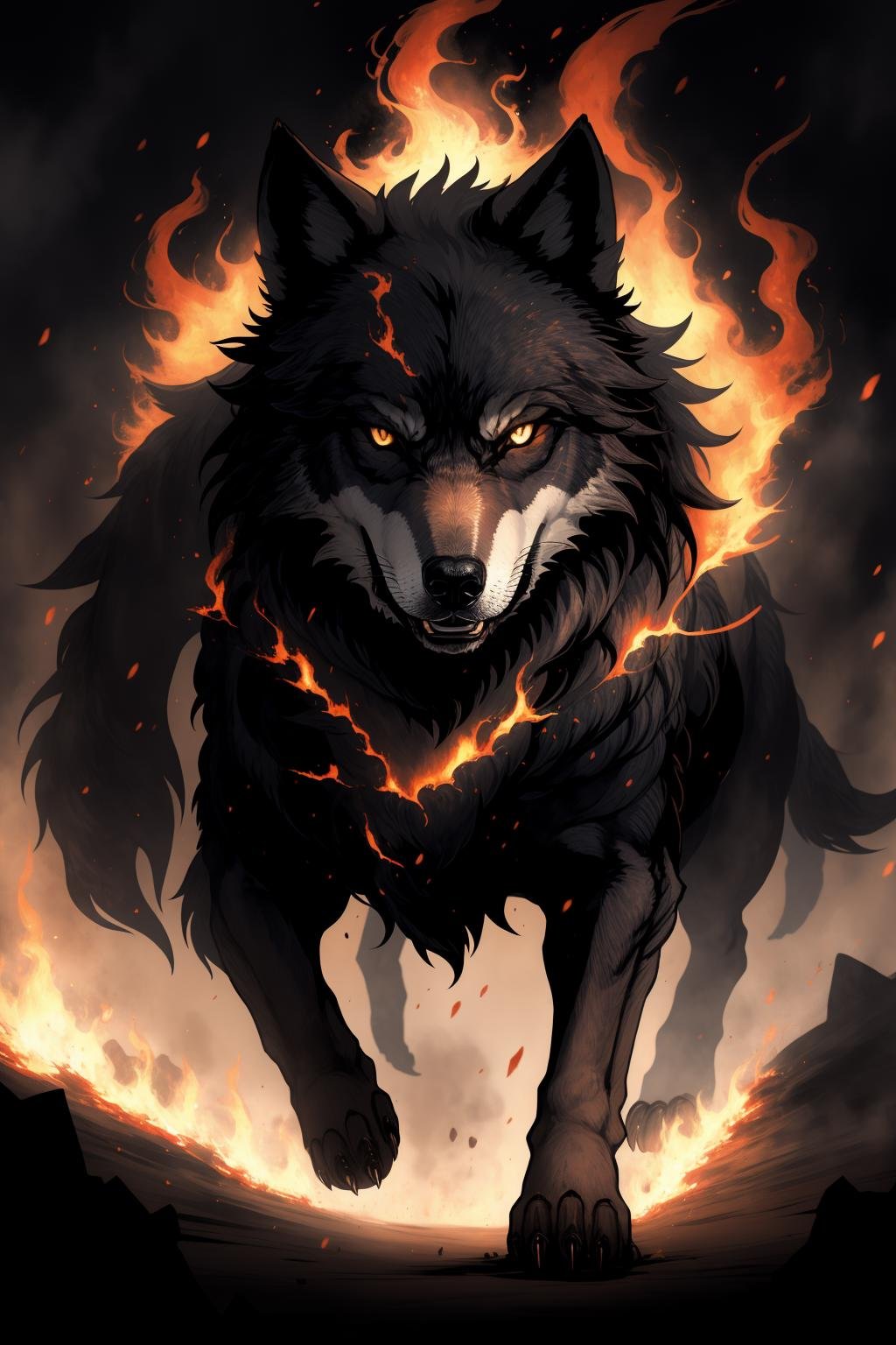 a burning wolf, <lora:F1ame-000004:0.8>