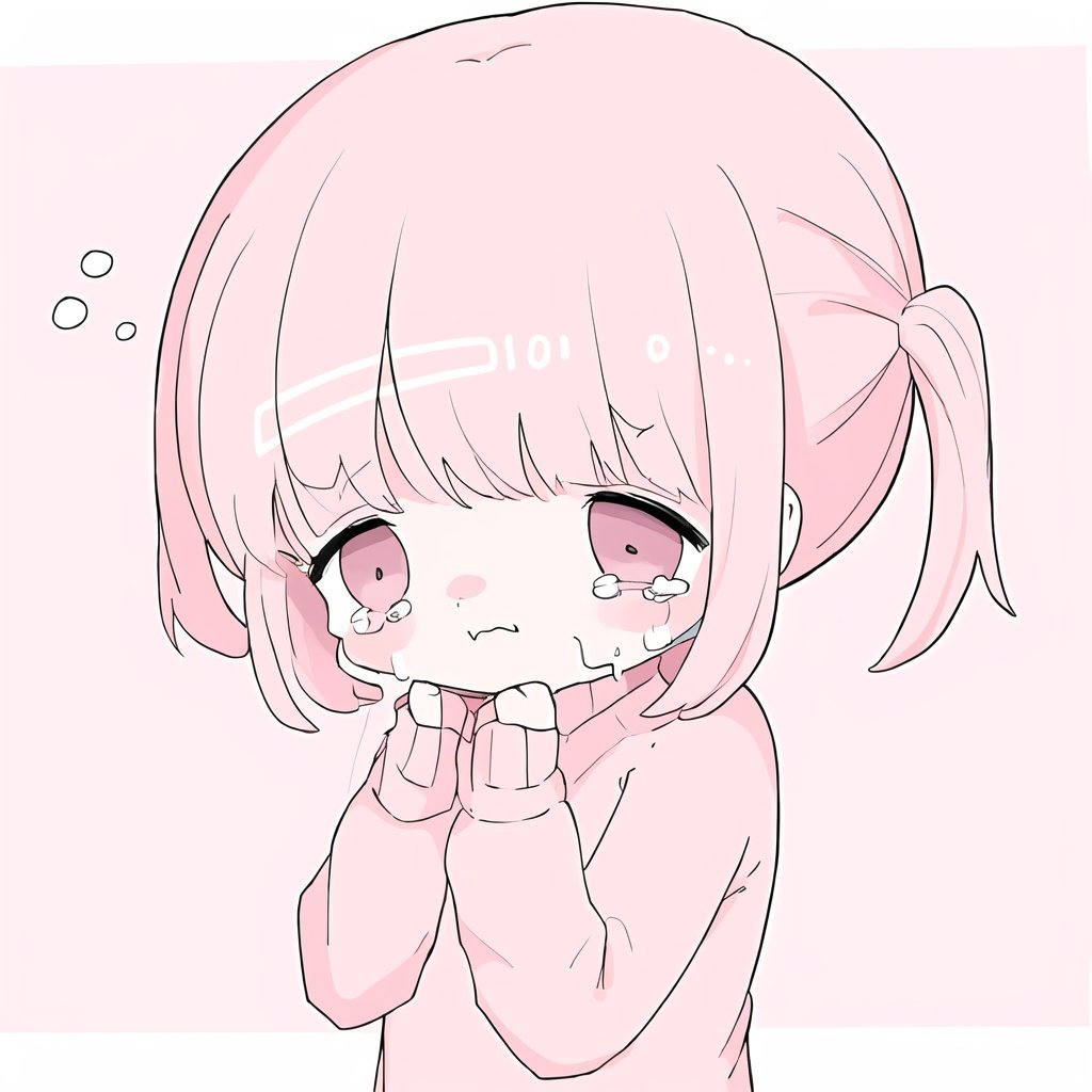 1girl,<lora:endearing_girl_v2_128:0.6>,crying,pink background,