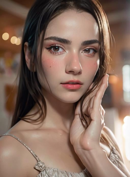 (photorealistic:1.4),8k,(masterpiece), best quality, highest quality, (detailed face:1.5),original,highres, unparalleled masterpiece, ultra realistic 8k, perfect artwork, ((perfect female figure)),  skinny,detailed skin, epiCRealism, fcPortrait,   <lora:maryblogs:1>,makeup, 