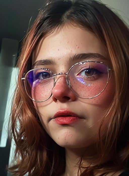 (photorealistic:1.4),8k,(masterpiece), best quality, highest quality, (detailed face:1.5),original,highres, unparalleled masterpiece, ultra realistic 8k, perfect artwork, ((perfect female figure)),  skinny,detailed skin, epiCRealism, fcPortrait, <lora:ansichan:1>,glasses, 