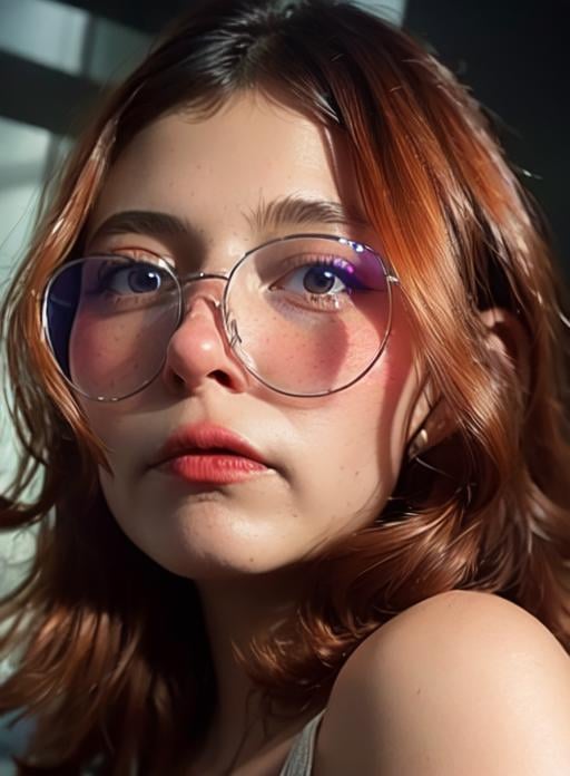 (photorealistic:1.4),8k,(masterpiece), best quality, highest quality, (detailed face:1.5),original,highres, unparalleled masterpiece, ultra realistic 8k, perfect artwork, ((perfect female figure)),  skinny,detailed skin, epiCRealism, fcPortrait, <lora:ansichan:1>,glasses, 