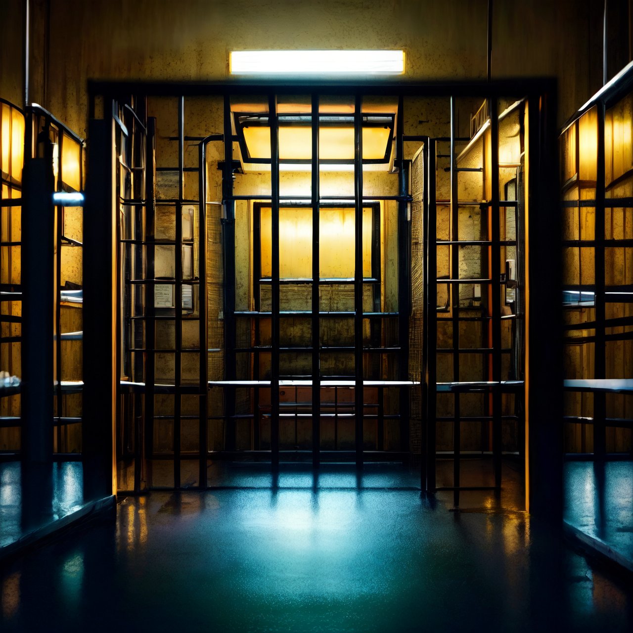 (masterpiece, high quality:1.5), 64K, HDR, Unity 64K Wallpaper, Best Quality, RAW, Masterpiece, Super Fine Photography, Best Quality, Super High Resolution, Super Detailed, Beautiful and Aesthetic, by FuturEvoLab, 
((Prison)), ((Jail)), ((depth of field)), (Background), A spacious cell, an empty prison, 