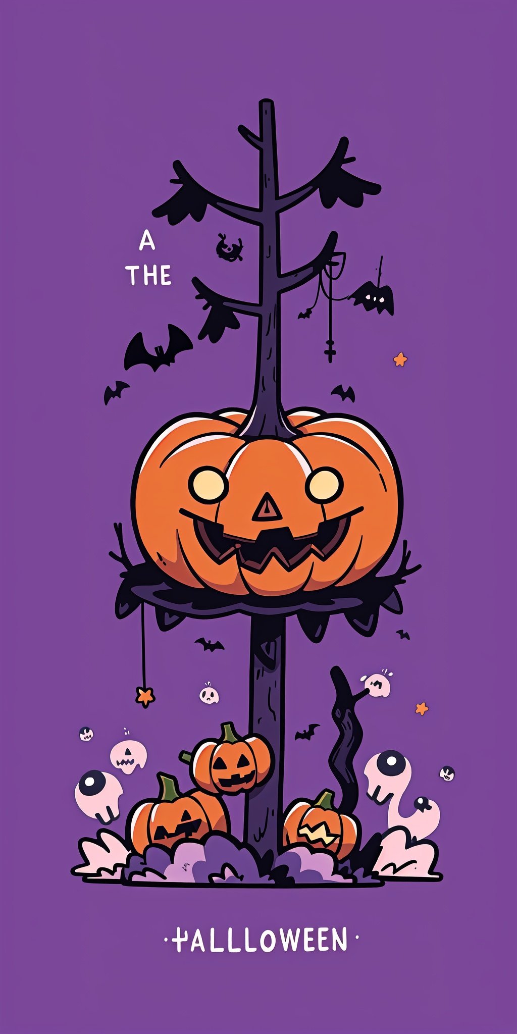 tuya,monochrome,purple theme,no humans,pumpkin,halloween,english text,<lora:tuya:0.8>,