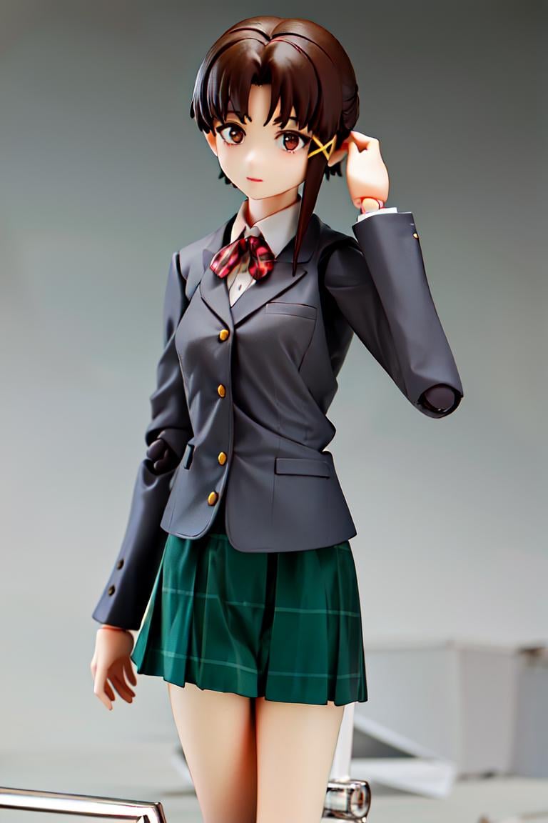 <lora:figma1:1>  (masterpiece, best quality, absurdres:1.2),photo of a highly detailed (figma) of iwakura lain, brown eyes, (schlain:1.2), grey jacket, plaid skirt, (green skirt:1.2), 1girl, solo, [realistic], rendered in blender simple background<lora:lain-v1r1:0.8>