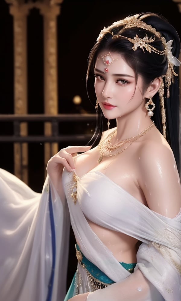 (,1girl, ,best quality, )<lora:DA-国风-隋唐遗风:0.7>,, ,ultra realistic 8k cg, flawless,  tamari \(flawless\), professional artwork, famous artwork, cinematic lighting, cinematic bloom, perfect face, beautiful face, fantasy, dreamlike, unreal, science fiction,  luxury, jewelry, diamond, pearl, gem, sapphire, ruby, emerald, intricate detail, delicate pattern, charming, alluring, seductive, erotic, enchanting, hair ornament, necklace, earrings, bracelet, armlet,halo,masterpiece, fantasy, realistic,science fiction,mole, ultra realistic 8k cg, ,tamari \(flawless\),  medium breasts,cherry blossoms,wet clothes,lace, lace trim,   lace-trimmed legwear,(((Best quality, masterpiece, ultra high res, (photorealistic:1.4), raw photo, 1girl, wet clothes, rain, sweat, ,wet, )))   ((upper body,)), (),