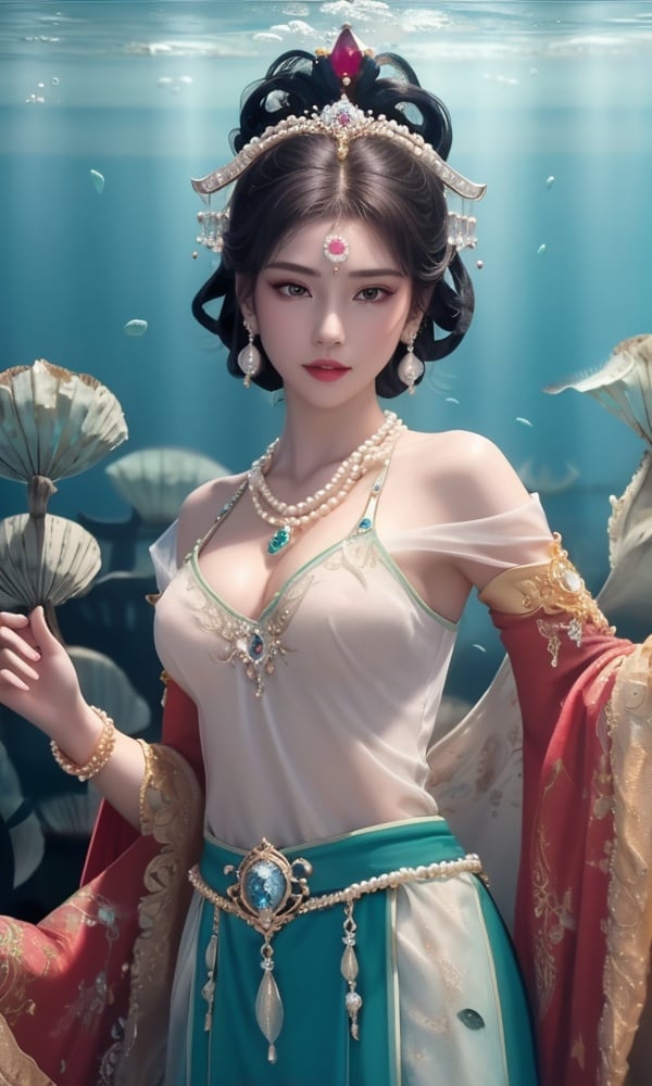 (,1girl, ,best quality, )<lora:DA-国风-隋唐遗风:0.6>,, ,masterpiece, ((((, solo, medium breasts, ,solo focus, seaweed,underwater, )))) ,ultra realistic 8k cg, flawless, clean, masterpiece, professional artwork, famous artwork, cinematic lighting, cinematic bloom, perfect face, beautiful face, fantasy, dreamlike, unreal, science fiction, luxury, jewelry, diamond, gold, pearl, gem, sapphire, ruby, emerald, intricate detail, delicate pattern, charming, alluring, seductive, erotic, enchanting, hair ornament, necklace, earrings, bracelet, armlet,halo,