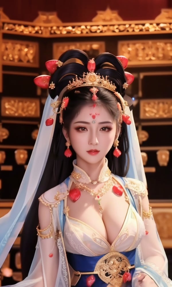 (,1girl, ,best quality, )<lora:DA-国风-隋唐遗风:0.8>,, ,masterpiece, fantasy, realistic,science fiction,mole, ultra realistic 8k cg, ,tamari \(flawless\),  medium breasts,cleavage,strawberry blossoms,lace ,ribbon, pantyhose,    ((upper body,)), (),