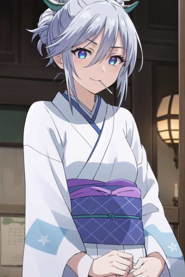 tsurarashirayuki, <lora:tsurara shirayuki s2-lora-nochekaiser:1>,tsurara shirayuki, blue eyes, hair ornament, hair between eyes, grey hair, sidelocks, lollipop, hair bun, smile,BREAK japanese clothes, kimono, sash, obi,BREAK indoors, classroom,BREAK looking at viewer, (cowboy shot:1.5),BREAK <lyco:GoodHands-beta2:1>, (masterpiece:1.2), best quality, high resolution, unity 8k wallpaper, (illustration:0.8), (beautiful detailed eyes:1.6), extremely detailed face, perfect lighting, extremely detailed CG, (perfect hands, perfect anatomy),