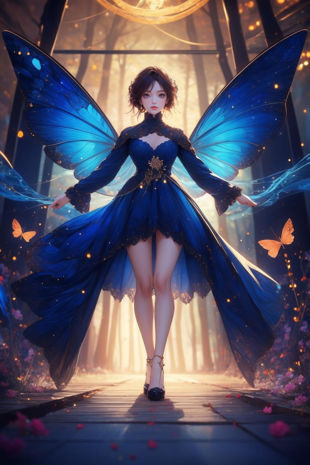 1girl,solo,<lora:md1-000009:0.7>,butterfly wings,full body,looking at viewer,forest,<lora:科技星空:0.7>,night,dark blue theme,dreamlike,romantic,, masterpiece,best quality,ultra-detailed,