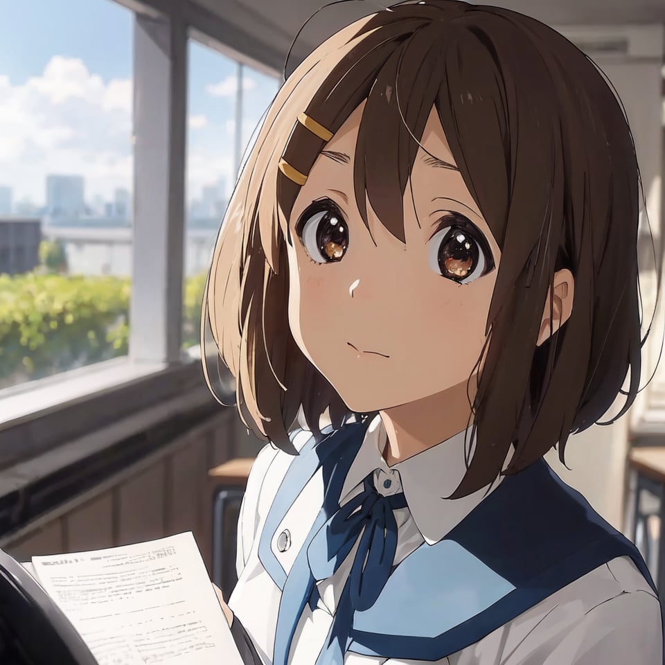 1girl, ((face)),(Masterpiecel,high_resolution, short hair, school uniform,Yui Hirasawa 