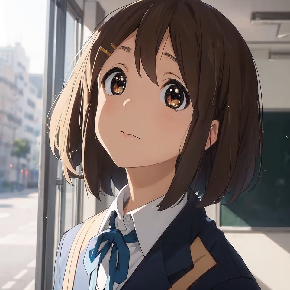 1girl, ((face)),(Masterpiecel,high_resolution, short hair, school uniform,Yui Hirasawa 