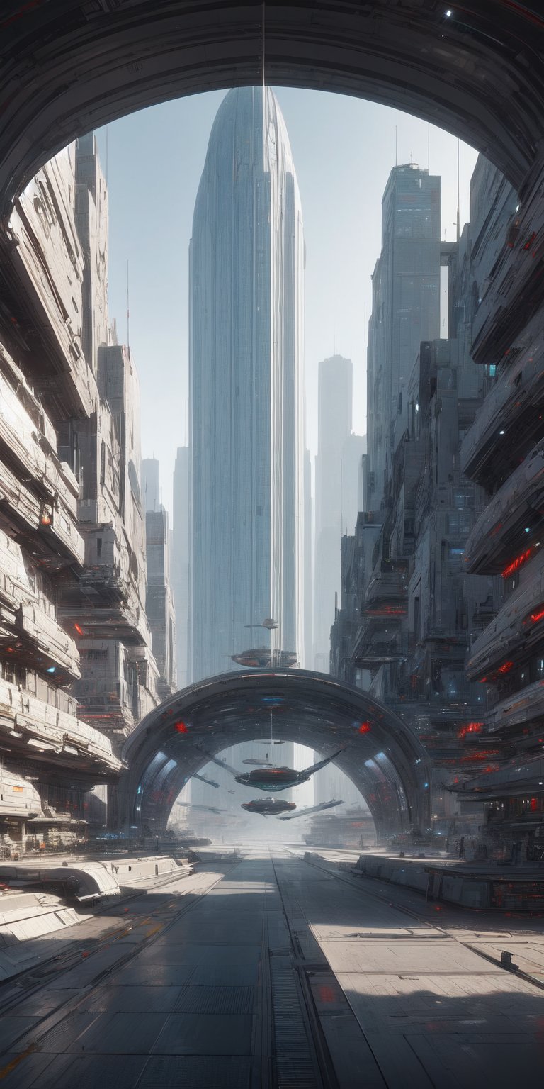Futuristic city, spaceships, skyscrapers, domes, plants, high_resolution, complex_background,Science fiction 