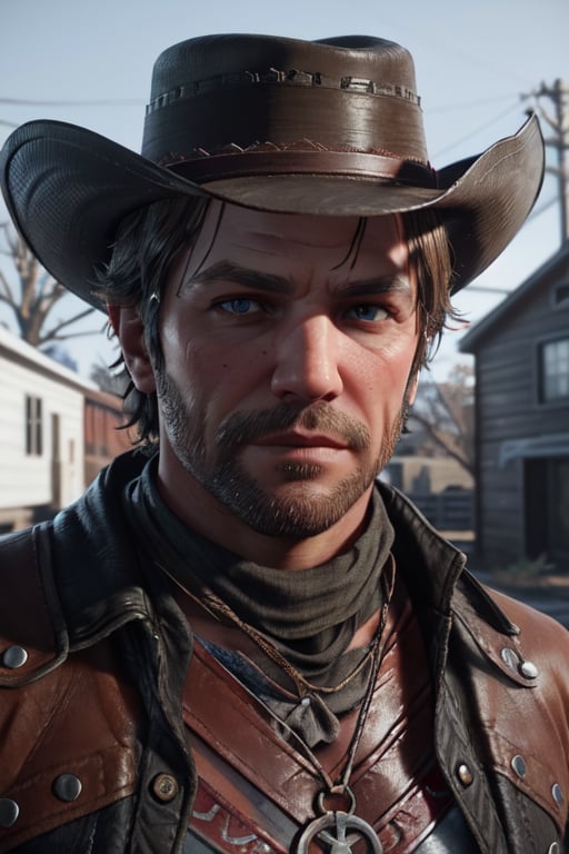 3d render, Arthur Morgan, Red Dead Redemption 2, upperbody, 3d render, unreal engine 5 render, detailed face, detailed eyes, perfect eyes