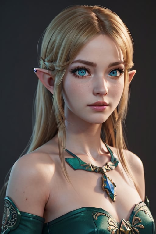 3d render, 1girl, Princess Zelda, Legend of zelda, upperbody, blonde hair, green eyes, (masterpiece, best quality, high quality,intricate details, perfect eyes, detailed eyes:1.2)