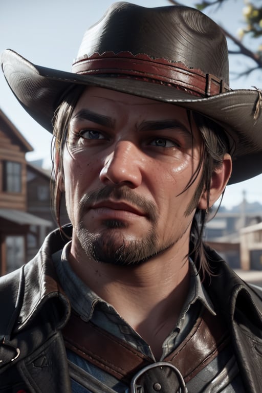 3d render,  1man,John Marston, Red Dead Redemption 2, upperbody, 3d render, unreal engine 5 render, detailed face, detailed eyes, perfect eyes