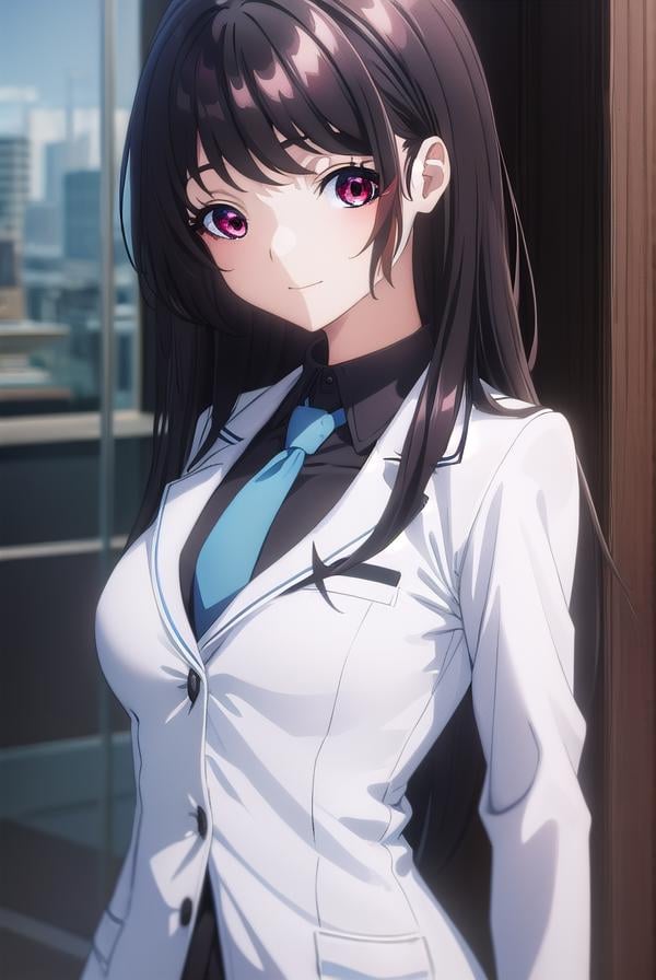 kaorihoujou, <lora:kaori houjou s1-lora-nochekaiser:1>,kaori houjou, long hair, bangs, (black hair:1.5), (red eyes:1.3), sidelocks, smile,BREAK skirt, shirt, long sleeves, school uniform, jacket, necktie, collared shirt, uniform, (black shirt:1.5), (white jacket:1.5), blue necktie,BREAK indoors, classroom,BREAK looking at viewer, (cowboy shot:1.5),BREAK <lyco:GoodHands-beta2:1>, (masterpiece:1.2), best quality, high resolution, unity 8k wallpaper, (illustration:0.8), (beautiful detailed eyes:1.6), extremely detailed face, perfect lighting, extremely detailed CG, (perfect hands, perfect anatomy),