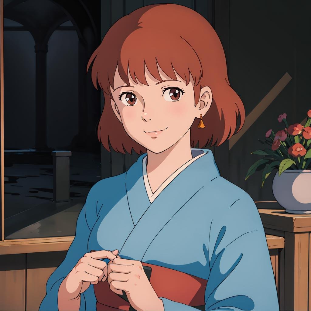 <lora:Nausicaa001:0.7>,Nausicaa,1girl,looking at viewer,smile,kimono,