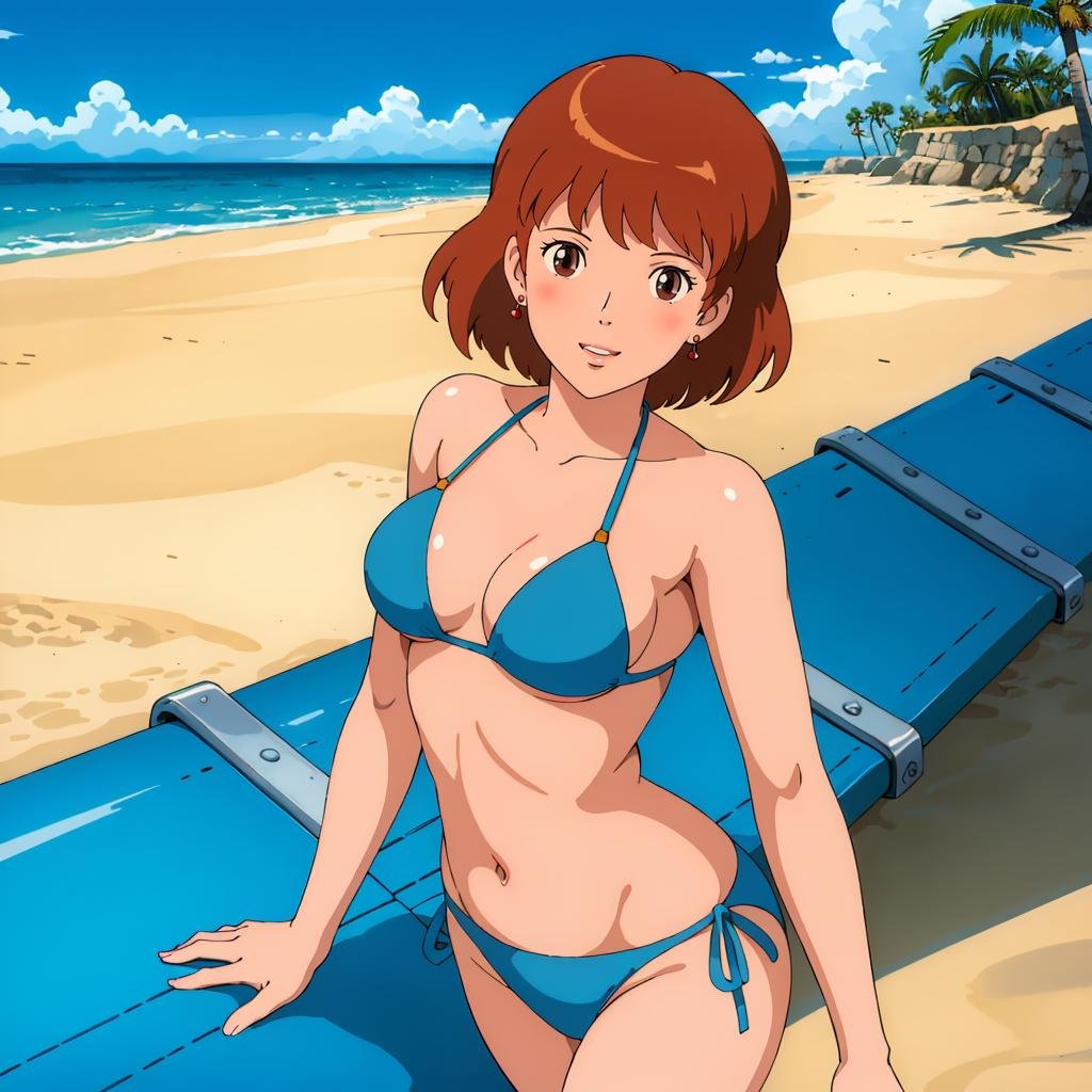 <lora:Nausicaa001:0.7>,Nausicaa,1girl,looking at viewer,smile,parted lips,bikini,ocean,beach,sunshine,