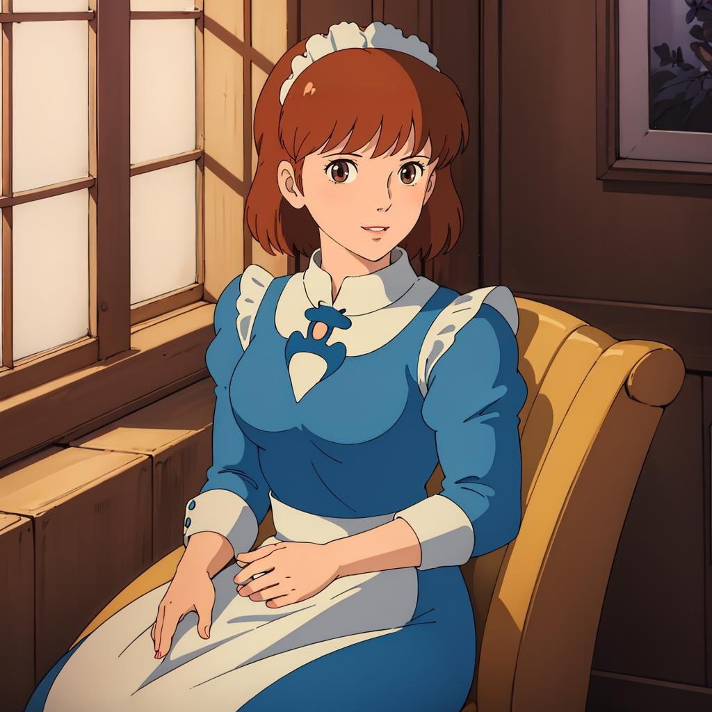 <lora:Nausicaa001:0.7>,Nausicaa,1girl,looking at viewer,smile,parted lips,maid,