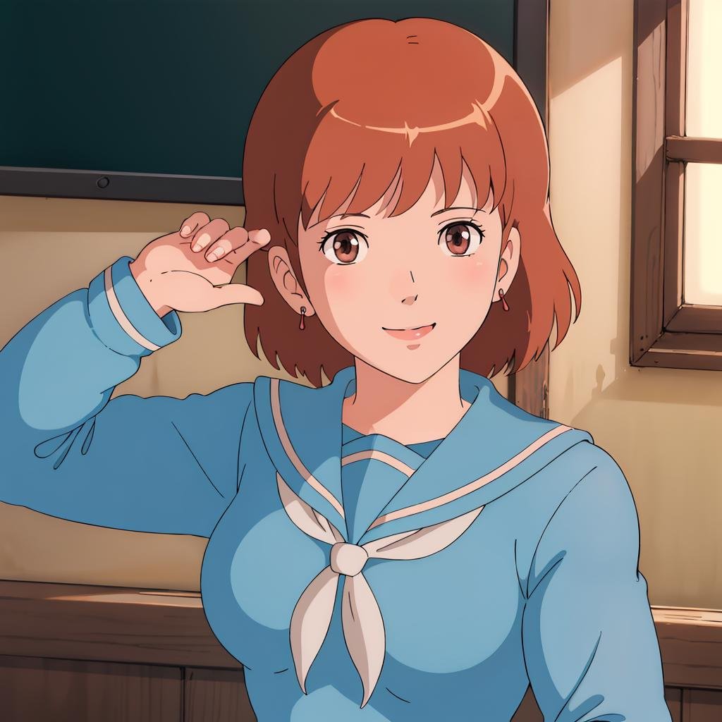 <lora:Nausicaa001:0.7>,Nausicaa,1girl,looking at viewer,smile,school_uniform,sailor,