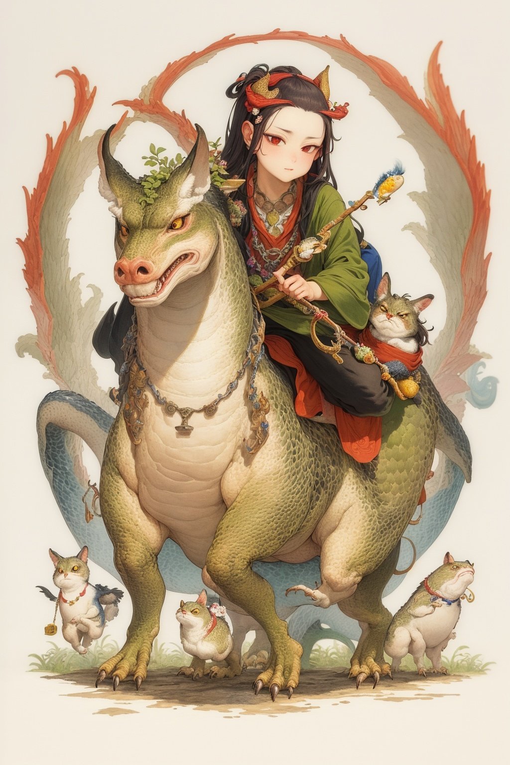 masterpiece,best quality,HDR,8K,<lora:watercolour 14:0.6>,a painting of a dragon riding a fish with another dragon on its back and a smaller dragon on its back,Fan Qi,in gouache detailed paintings,a detailed painting,ukiyo-e,