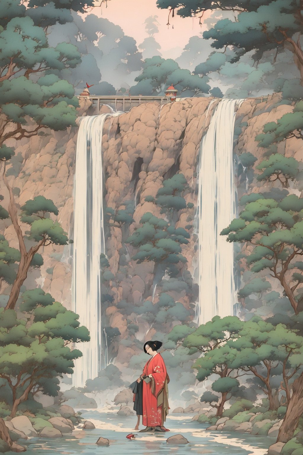 masterpiece,best quality,8K,<lora:fushihui-000012:0.8>,fushihui,Ukiyoe,1girl, Friendly flyweight (Guy:1.3) , sieging a Castle, the Guy has a Dreamy Trinkets, street, Raining, art by Lowell Herrero, Eleanor Fortescue-Brickdale and Helmut Newton, Happy, Intentional Camera Movement, Kodak Ektachrome E100, F/14, Film Washi, details, alluring purple eyes