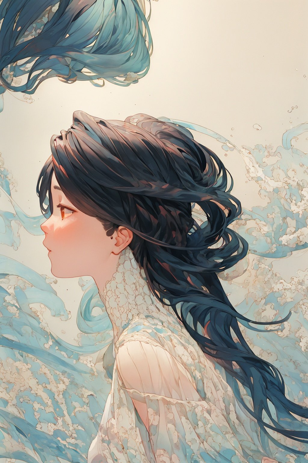 masterpiece,best quality,8K,<lora:fushihui-000012:0.8>,fushihui,Ukiyoe,1girl, stylized by Mark Ryden, Adi Granov,  Drawing,close up of a Boring (Female:1.1) , looking away, Bathing in a Onsen, side light, Fast Shutter Speed, Kodak portr400, telephoto lens, Provia, wallpaper