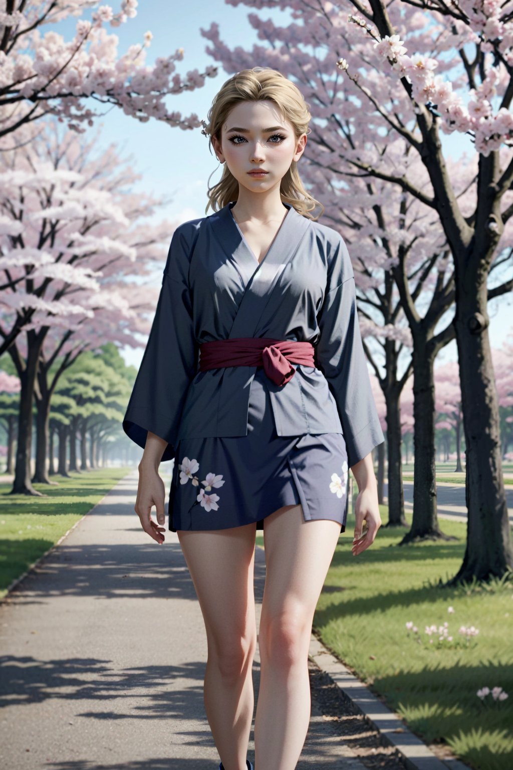 ((masterpiece, best quality))
DChloe, 1girl, solo, walking in a serene Japanese park with cherry blossoms, yukata, and a hair ornament
