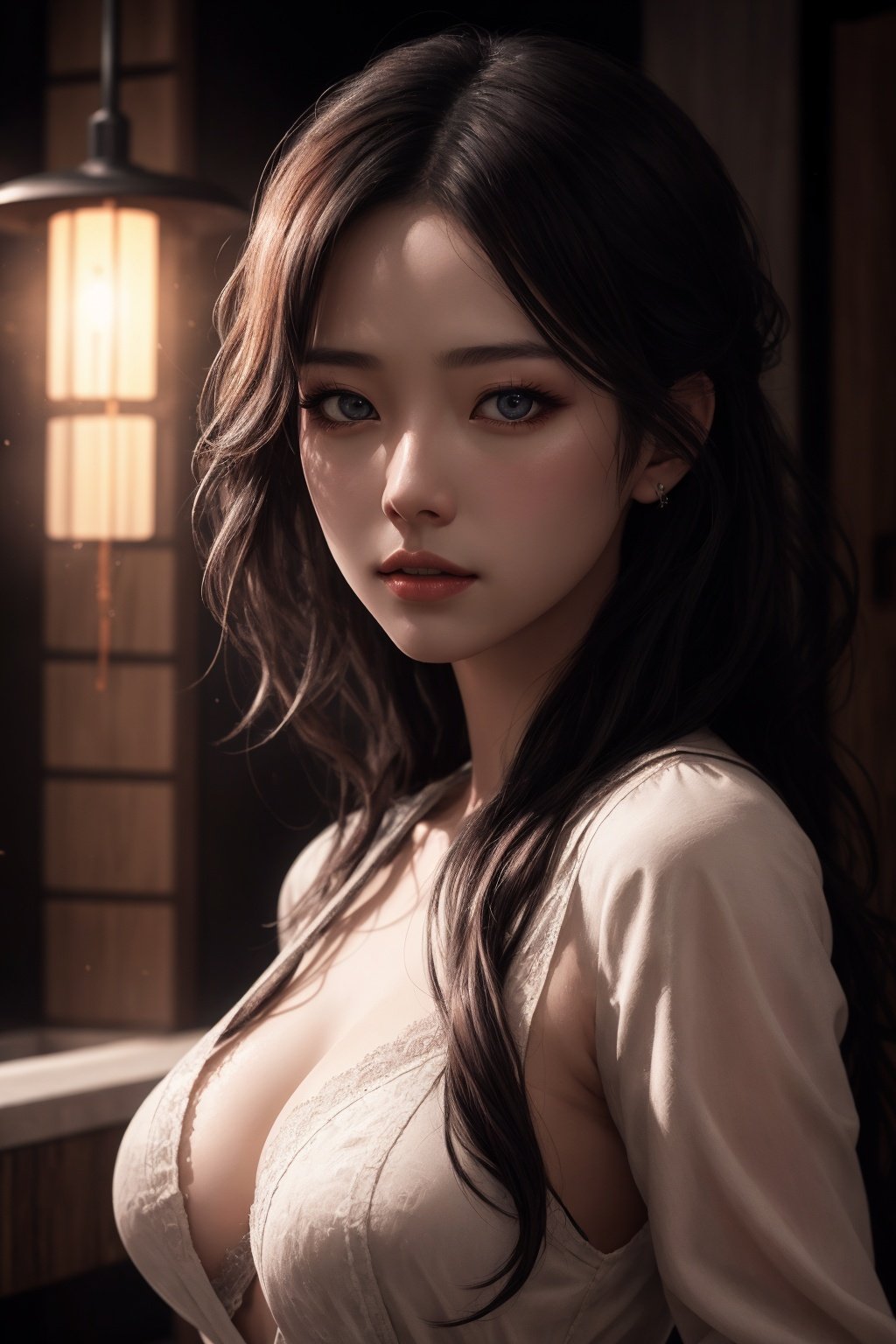  ((very detailed CG)), ((8k)), hot spring, a girl, solo, beautiful face, very long hair, unparalleled masterpiece, exquisite CG render, Upper body,Big breasts, big tits,Best quality, masterpiece, ultra high res, (real person,fashion photography portrait,photograph), (cowboy shot), deep shadow, low key ,,,,, ,(pureerosface_v1:0.5), chang, glowing, dish hair, light master,long sleeves,qingsha