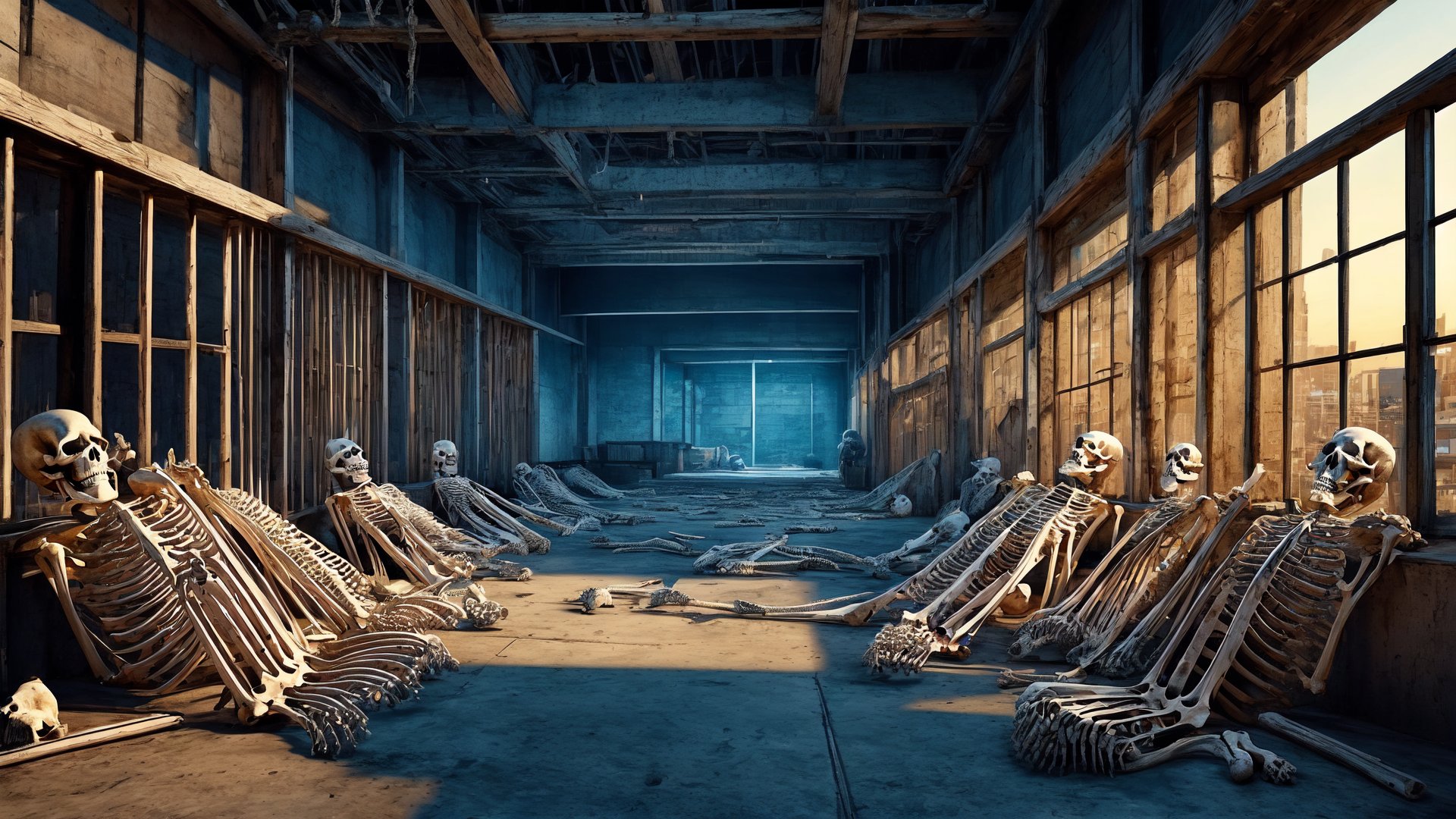 masterpiece, HD, prison, Cyberpunk prison, skeleton, technology prison with piles of bones,photorealistic