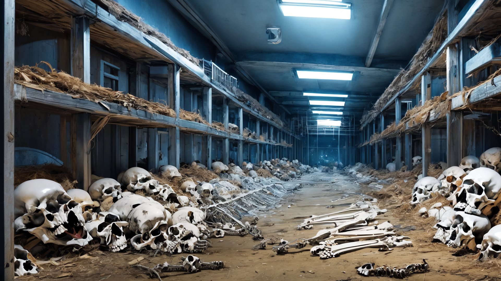 A technology prison with piles of bones,