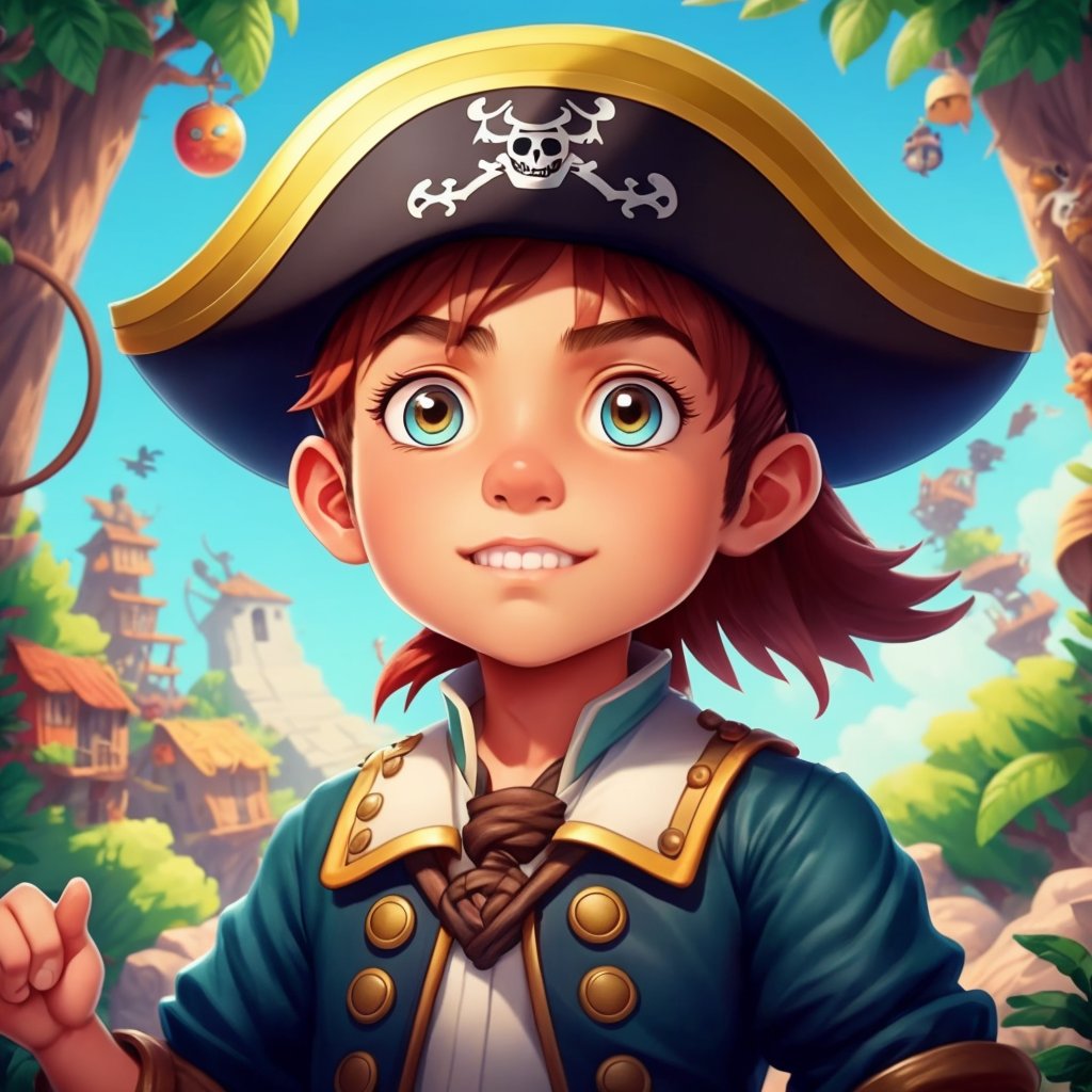 portrait of a pirate boy,,Kids Book, KidsRedmAF ,<lora:StoryBookRedmond15Config4WithoutTE:1>