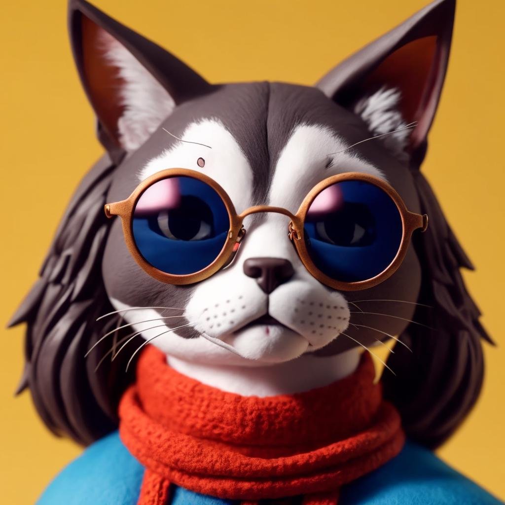 A cat wearing sunglasses, portrait, Clay Animation, Clay,<lora:ClayAnimation15PasWithTE:1>