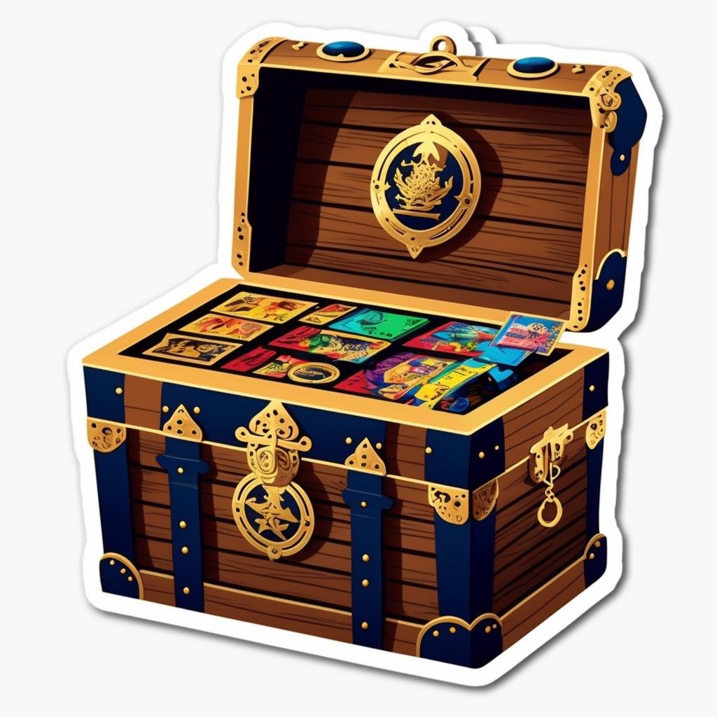 treasure chest ,sticker,,stickers, <lora:StickersRed15PasWithTE:1>