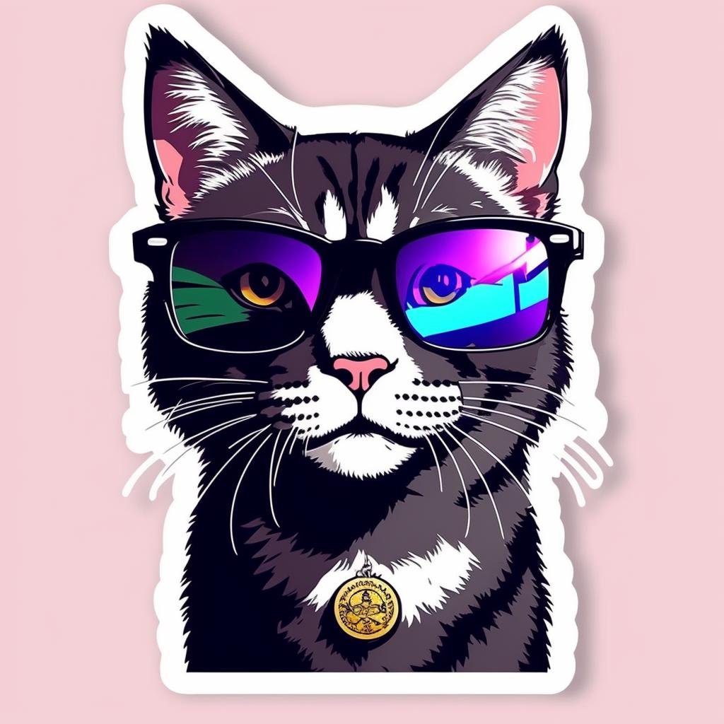 cat wearing sunglasses,,sticker,,stickers, <lora:StickersRed15PasWithTE:1>