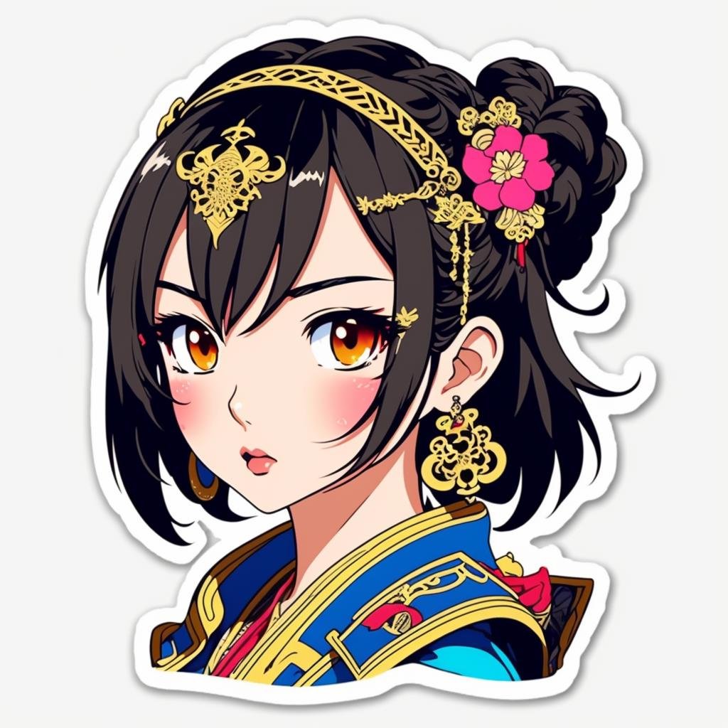 1girl, asian, anime style,,sticker,,stickers, <lora:StickersRed15PasWithTE:1>