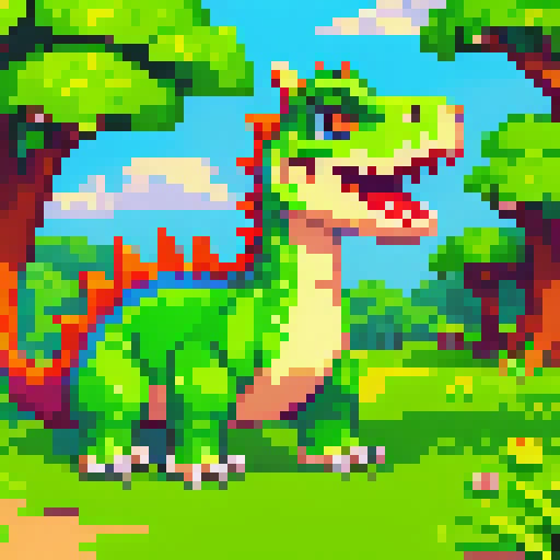 A cute dinossaur,, pixel art, PixArFK,<lora:PixArFK6415PasWithoutTE:1>