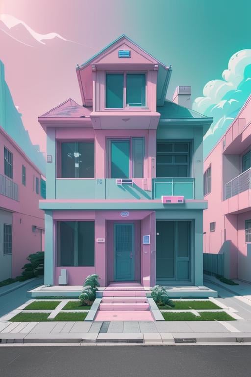 cutecore vaporwave style house, <lora:Cutecore_Vaporwave:1.0>