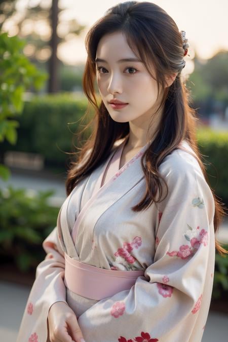 Best quality, masterpiece, ultra high res, (photorealistic:1.4), raw photo,1girl, solo, realistic, looking at viewer, upper body,kimono, japanese traditional hairdo,  <lora:makina69_nakamayukie_v1.0:1>