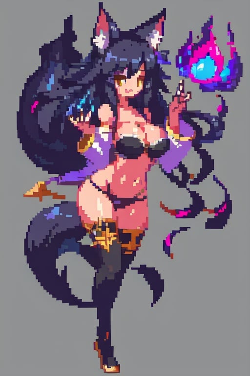 breasts, solo, animal ears, thighhighs, black hair, long hair, tail, fox ears, ahri , fox tail, （ fox girl：1.5）,1girl, ahri (league of legends), long hair, tail, （animal ears：1.5）, （fox tail：1.5）, solo, fox ears, （multiple tails：1.5）, （facial mark）, detached sleeves, whisker markings, yellow eyes, korean clothes, breasts, bare shoulders, fingernails, nail polish, energy ball, tree, long fingernails, red nails, （magic：2）, looking at viewer, lips, medium breasts, leaf(league of legends：2),breasts, solo, animal ears, thighhighs, black hair, long hair, tail, fox ears, ahri (league of legends), fox tail, detached sleeves, large breasts, underwear, navel, panties, cleavage, multiple tails, bra, bow, looking at viewer, whisker markings, black bra, black panties, facial mark, bikini, high heels, fox girl, hair bow, bangs, swimsuit, smile, yellow eyes，detached sleeves, whisker markings, yellow eyes, korean clothes, breasts, bare shoulders, fingernails, nail polish, energy ball, tree, long fingernails, red nails, magic, looking at viewer, lips, medium breasts, leaf(shiny skin) , (best lighting) , (super-complex detail) , 4K Unity, (super-detailed CG: 1.2) , (8K: 1.2), octane renderingelectric, sleek, strange, mysterious, hovering, floating, levitating, galactic, crystalline, transformative, surreal, fantastical, radiant, sparkling, shimmering, luminous, cosmic energy, glowing patterns <lora:xiangsu_20230817162955:1>