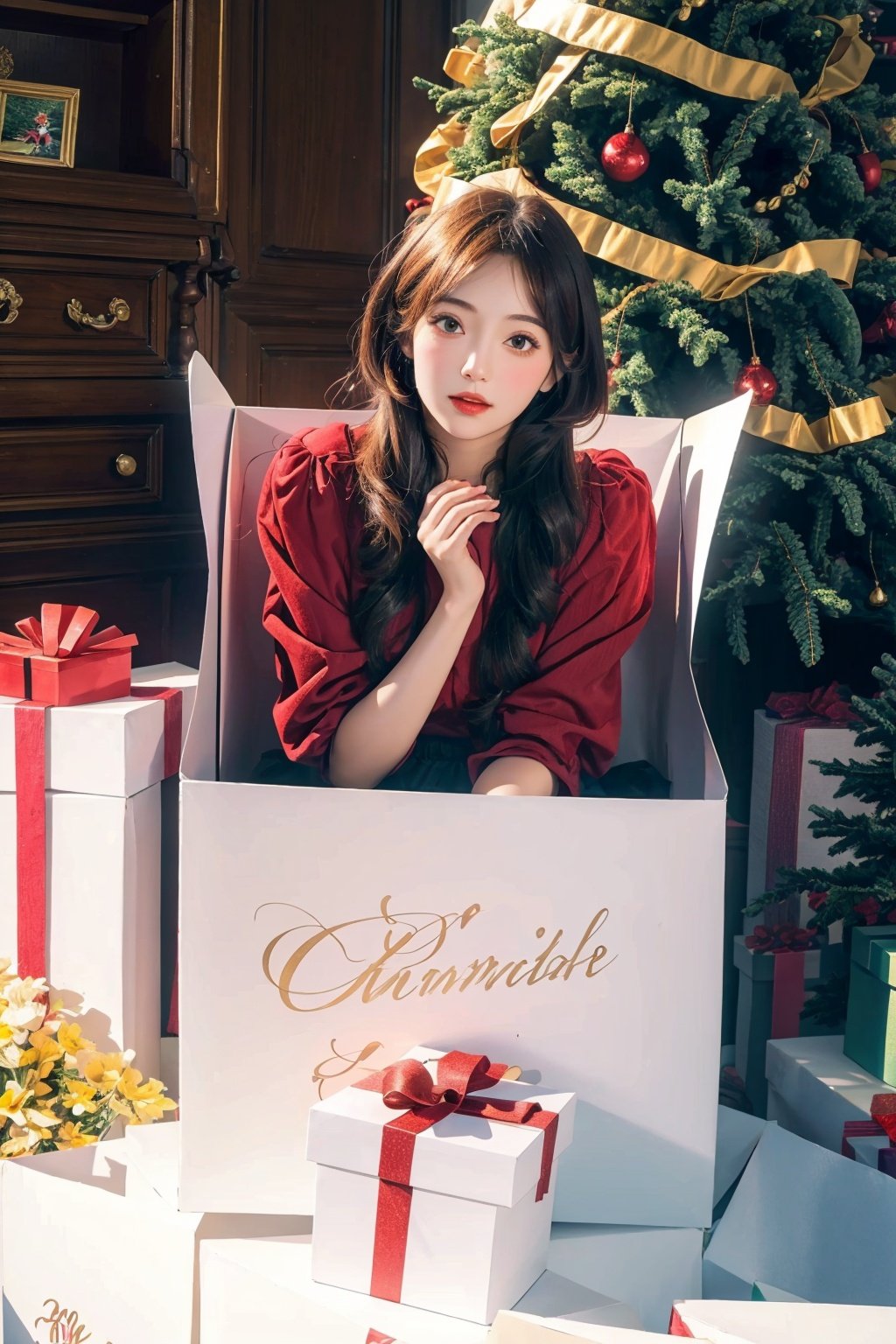  masterpiece,high quality,ultra-detailed,(realistic,photorealistic,photo-realistic:1.37),,full body,cute girl,gift box,colorful lighting,vivid colors,,soft lighting,dreamy atmosphere,in box,presentbox,