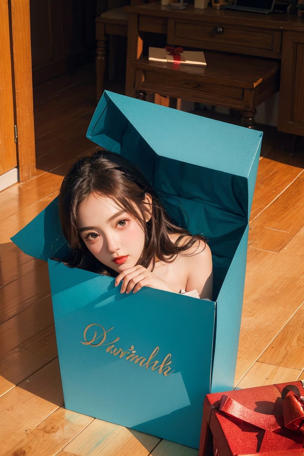  masterpiece,high quality,ultra-detailed,(realistic,photorealistic,photo-realistic:1.37),,full body,cute girl,gift box,colorful lighting,vivid colors,,soft lighting,dreamy atmosphere,in box,presentbox,