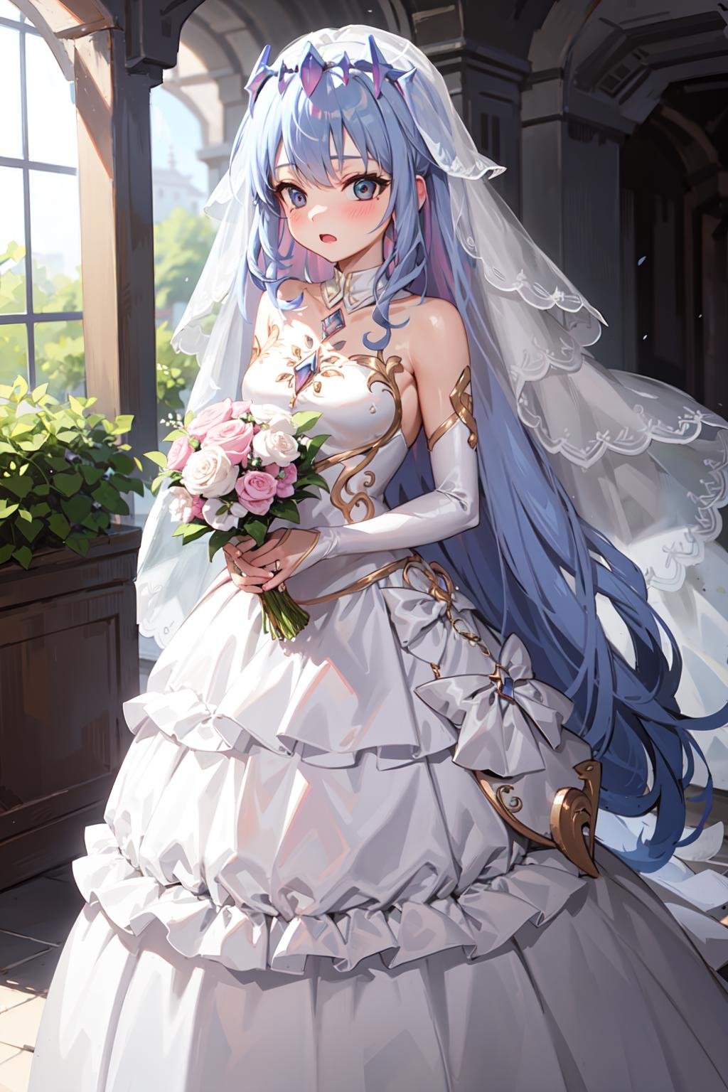 a girl, ((wedding dress)) <lora:KitsuneAi-KosekiBijou-LoCon32-V0_4:0.6> 