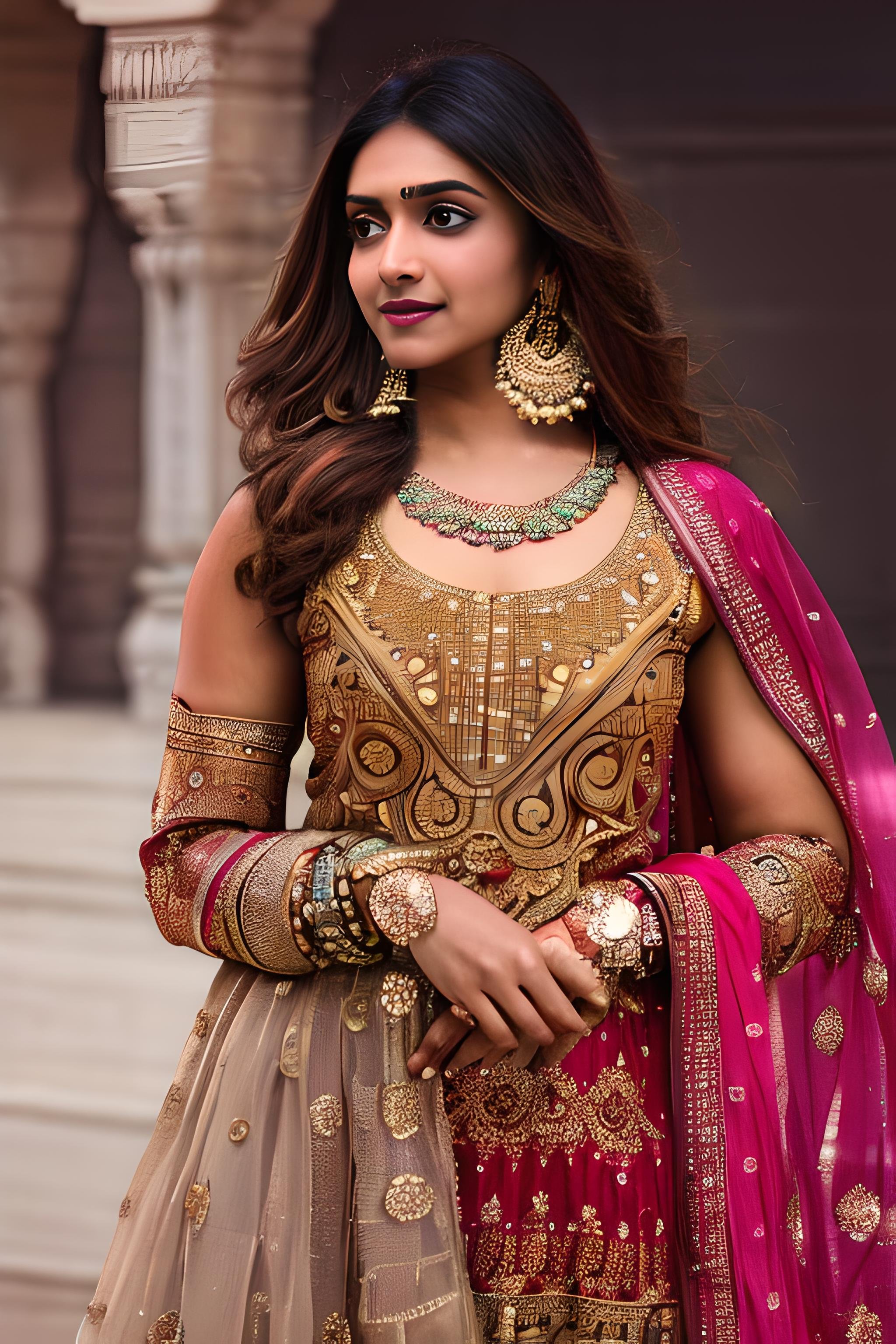 indian girl in salwar, dress, traditional dress, sexy, large breasts, (fair skin), cute, deepika,masterpiece, best quality, highest quality, focused, extremely detailed, ultra realistic, photorealistic, sharp focus, absurdres, photograph, detailed and intricate, instagram, portrait, highly detailed, sharp focus, illustration,  <lora:Salwar:0.8>  <lora:deepika_model:0.6>