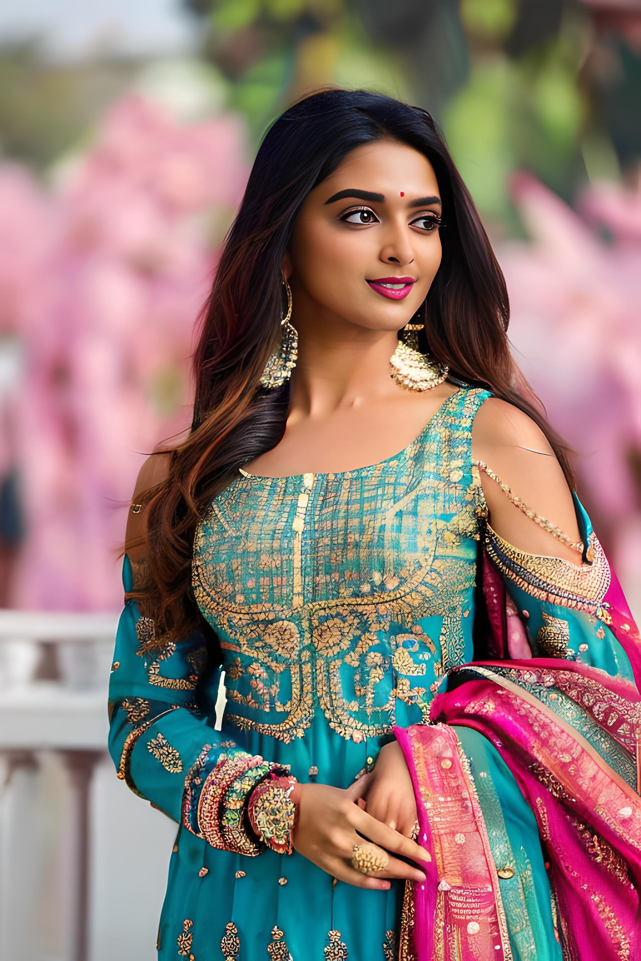 indian girl in salwar, dress, traditional dress, sexy, large breasts, (fair skin), cute, deepika,masterpiece, best quality, highest quality, focused, extremely detailed, ultra realistic, photorealistic, sharp focus, absurdres, photograph, detailed and intricate, instagram, portrait, highly detailed, sharp focus, illustration,  <lora:Salwar:0.8>  <lora:deepika_model:0.6>