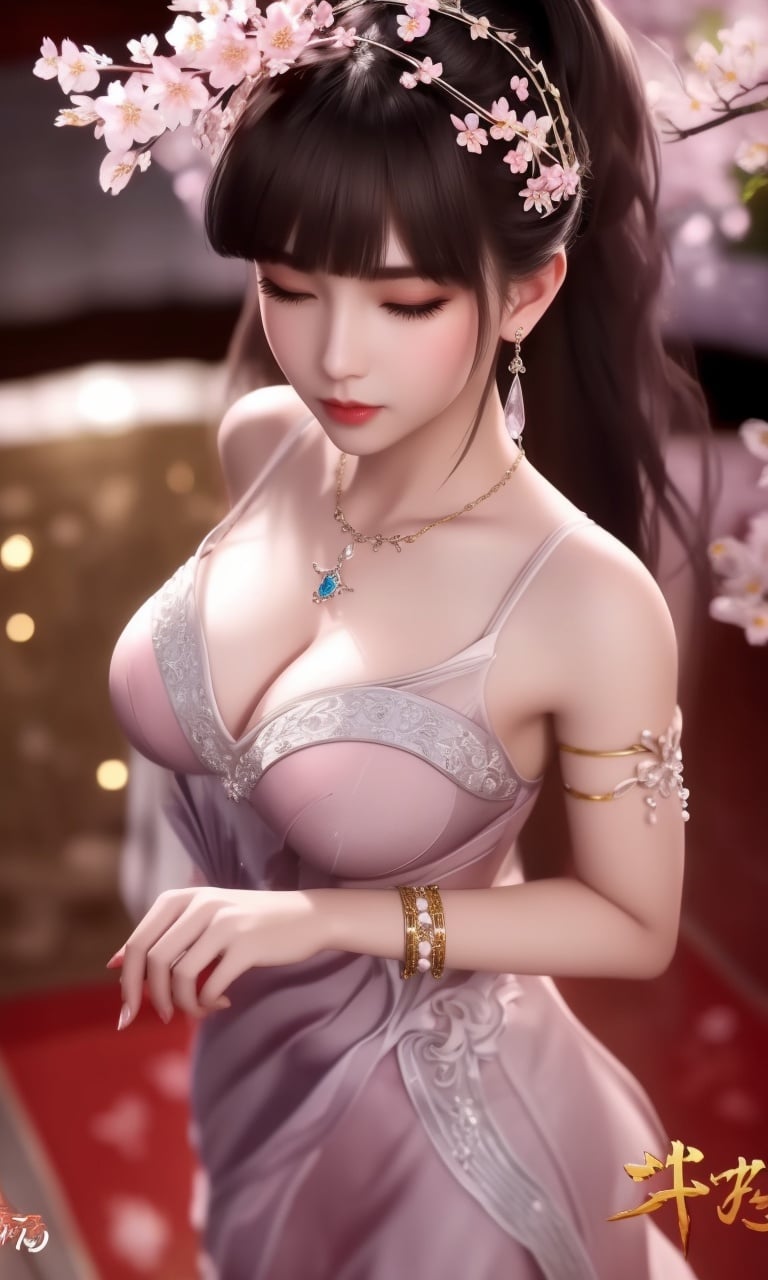 (,1girl, pov,best quality,masterpiece,  ) , ((cherry blossoms,,  ))  <lora:DA_XiaoWuTaoLiZiNianV2:0.8>ultra realistic 8k cg, flawless, clean, masterpiece, professional artwork, famous artwork, cinematic lighting, cinematic bloom, perfect face, beautiful face, fantasy, dreamlike, unreal, science fiction, luxury, jewelry, diamond, gold, pearl, gem, sapphire, ruby, emerald, intricate detail, delicate pattern, charming, alluring, seductive, erotic, enchanting, hair ornament, necklace, earrings, bracelet, armlet,halo,autumn leaves,  